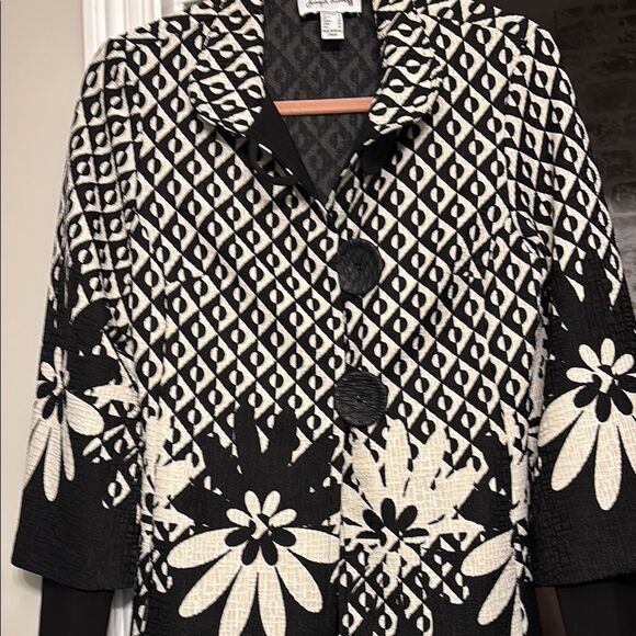 Joseph Ribkoff Black and White Blazer with Geometric and Floral Patterns - Picture 2 of 12